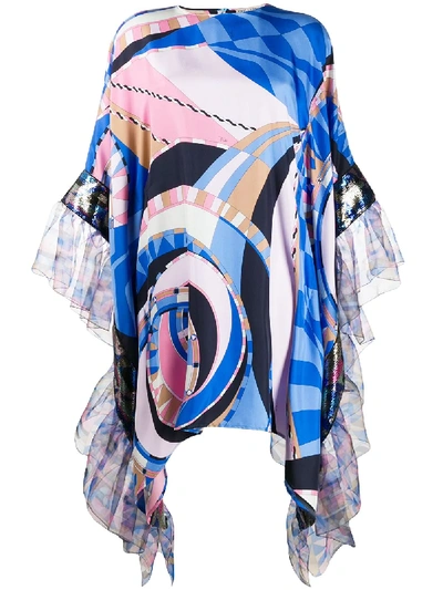 Shop Emilio Pucci Wally Print Ruffled Dress In Blue