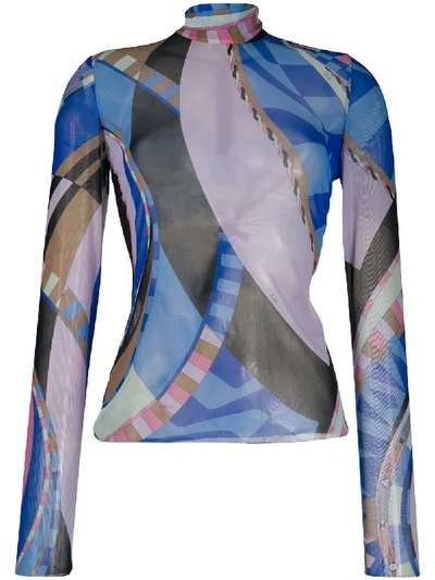 Shop Emilio Pucci Sheer Abstract-print Top In Blue