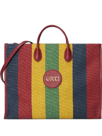 Shop Gucci Striped Tote Bag In Red