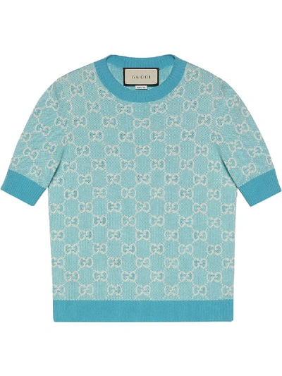 Shop Gucci Piquet Knitted Jumper In Blue