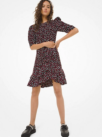 Shop Michael Kors Scattered Dot Stretch Cady Ruffle Dress In Red