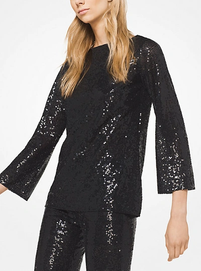 Shop Michael Kors Sequined Stretch-tulle Tunic In Black