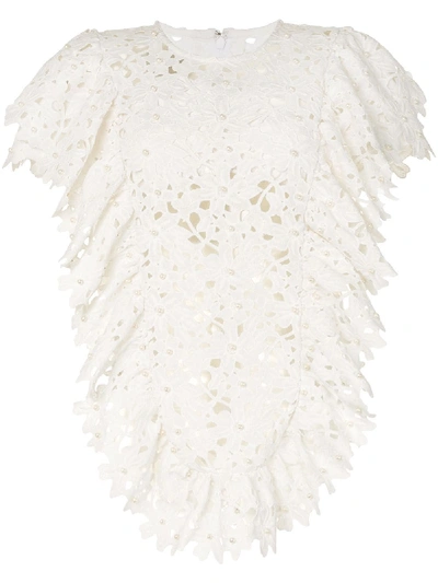 Shop Bambah Lace Ruffled Tunic Dress In White