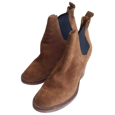 Pre-owned Maje Camel Suede Ankle Boots