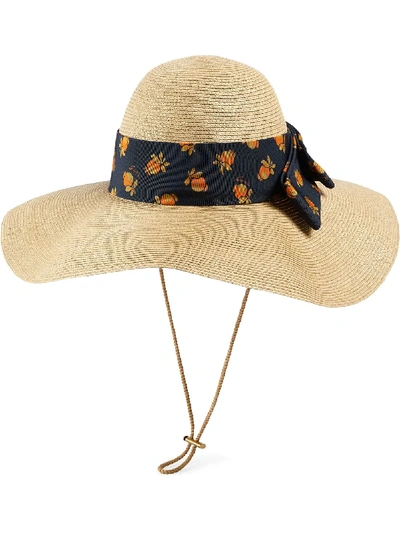 Shop Gucci Fruit Ribbon Sun Hat In Neutrals