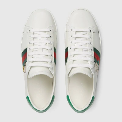 Shop Gucci Women's Ace Sneaker With Kitten In White Leather