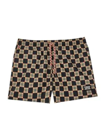 Shop Burberry Greenford Vintage Check Swim Trunks In Archive Beige