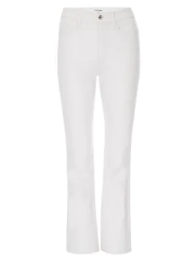 Shop Frame Le Crop Mid-rise Leather Bootcut Pants In Blanc