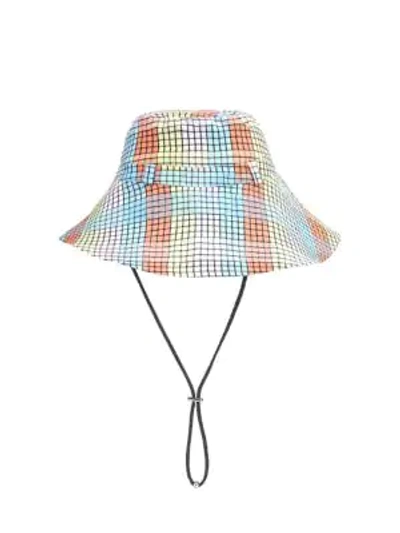 Shop Ganni Check Seersucker Bucket Hat In Multi