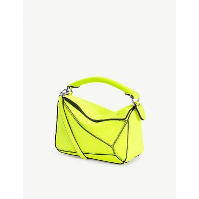 Shop Loewe Puzzle Mini Leather Shoulder Bag In Neon Yellow