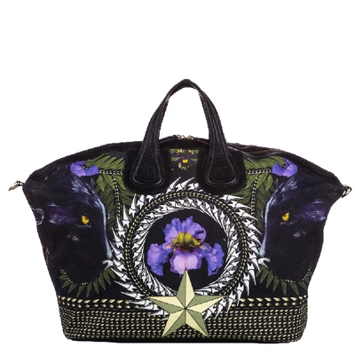 Pre-owned Givenchy Black Iris Print Canvas Nightingale Satchel