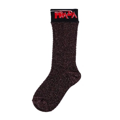 Shop Prada Logo Crew Socks In Purple