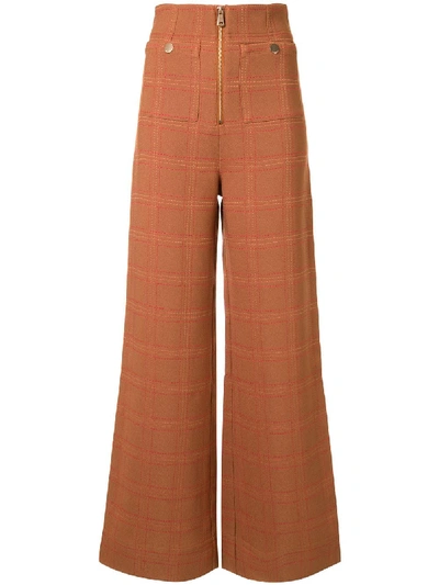 Shop Alice Mccall Do Right Flared Style Checked Trousers In Brown