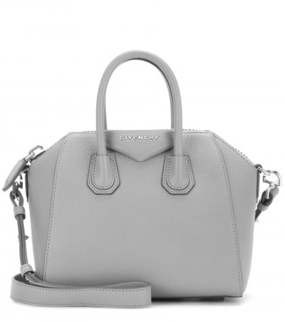 Givenchy Antigona Mini Leather Shoulder Bag In Pearl Grey