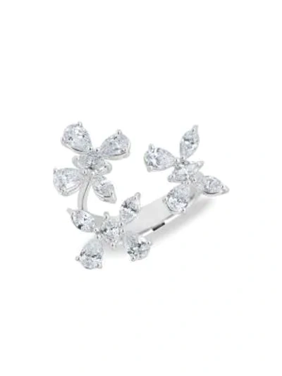 Shop Zydo Women's Luminal 18k White Gold & Diamond Flower Open Ring In Diamond White Gold