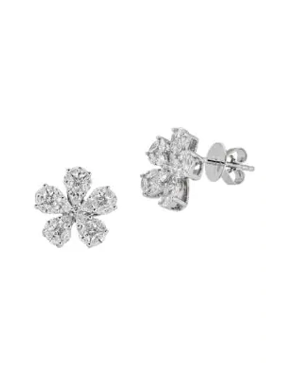 Shop Zydo Mosaic 18k White Gold & Diamond Flower Stud Earrings In Diamond White Gold