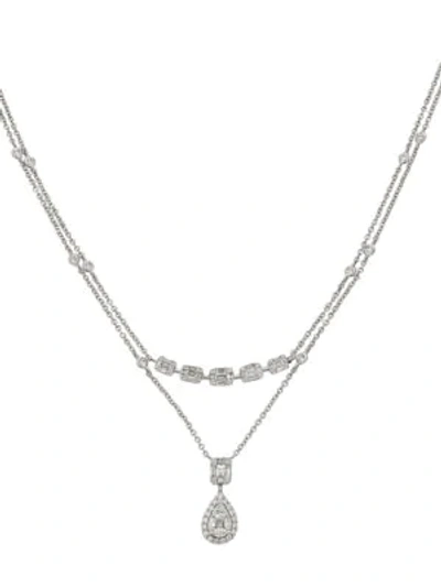 Shop Zydo Women's Mosaic 18k White Gold & Diamond Double-chain Pendant Necklace In Diamond White Gold
