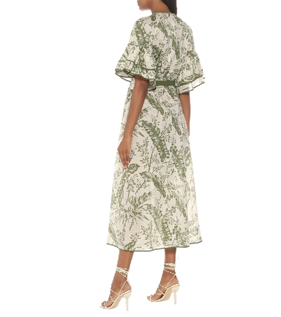 Shop Zimmermann Empire Printed Cotton Midi Dress In Green