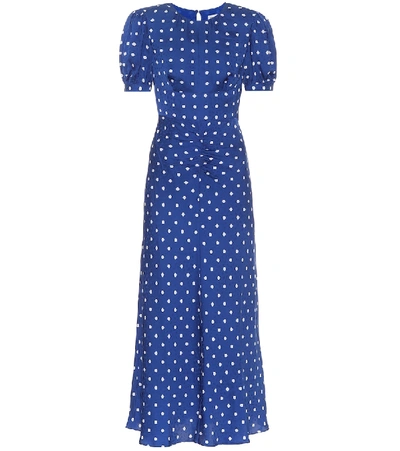 Shop Self-portrait Polka-dot Satin Midi Dress In Blue