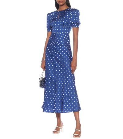 Shop Self-portrait Polka-dot Satin Midi Dress In Blue