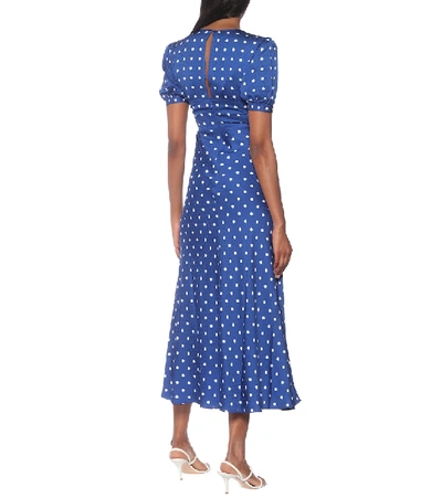 Shop Self-portrait Polka-dot Satin Midi Dress In Blue