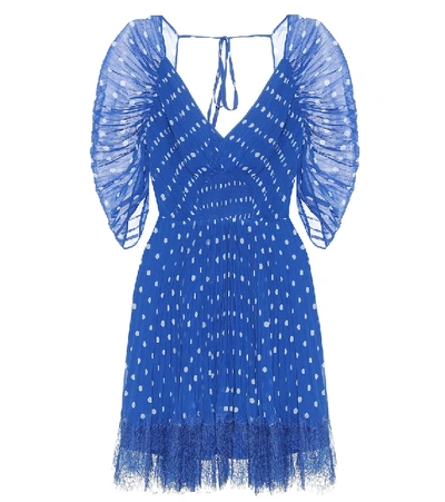 Shop Self-portrait Polka-dot Chiffon Minidress In Blue