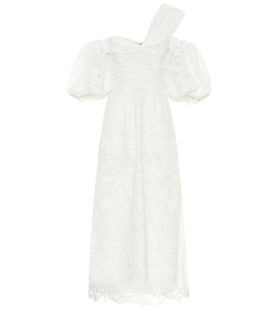 Shop Self-portrait Off-shoulder Lace Midi Dress In White