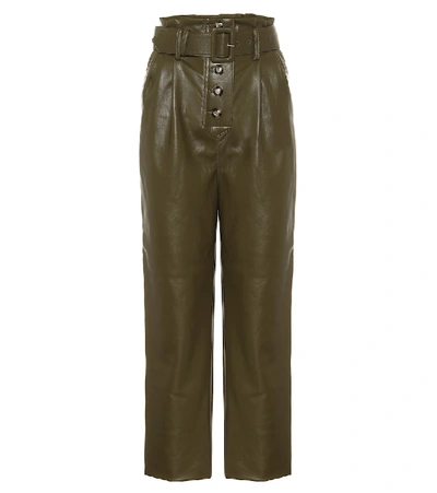 Shop Self-portrait High-rise Faux-leather Straight Pants In Green