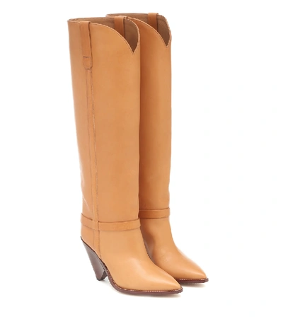 Shop Isabel Marant Lenskee Leather Knee-high Boots In Beige