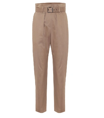 Shop Brunello Cucinelli High-rise Cotton Paperbag Pants In Brown
