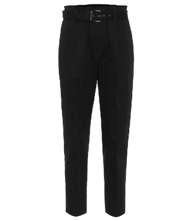 Shop Brunello Cucinelli High-rise Stretch-cotton Paperbag Pants In Black
