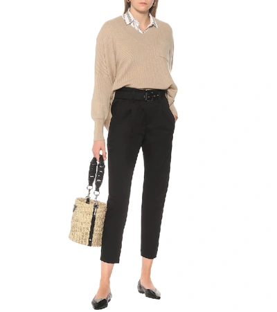 Shop Brunello Cucinelli High-rise Stretch-cotton Paperbag Pants In Black