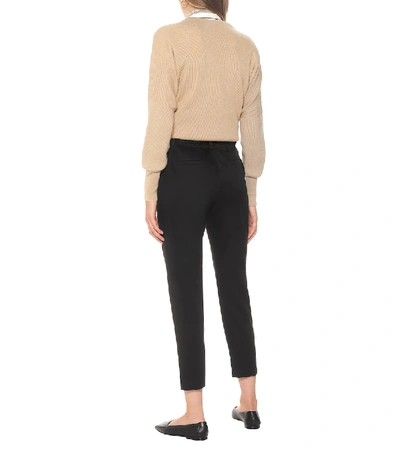 Shop Brunello Cucinelli High-rise Stretch-cotton Paperbag Pants In Black