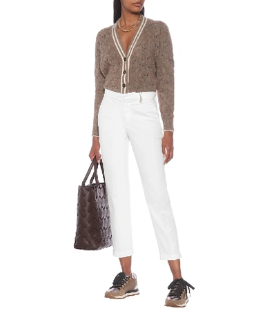 Shop Brunello Cucinelli Mid-rise Stretch-cotton Pants In White