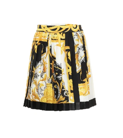 Shop Versace Barocco Acanthus Silk-faille Miniskirt In Gold