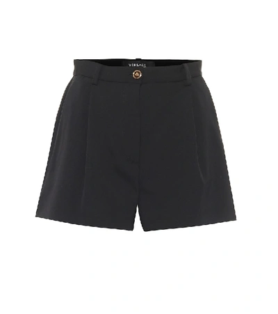 Shop Versace High-rise Wool-blend Shorts In Black