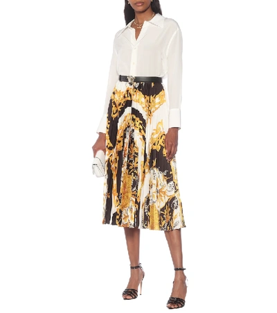 Shop Versace Barocco Acanthus Pleated Midi Skirt In Gold