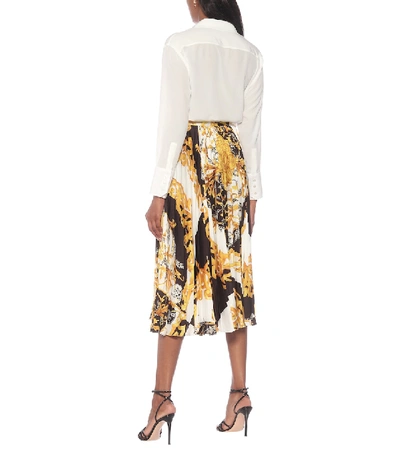 Shop Versace Barocco Acanthus Pleated Midi Skirt In Gold