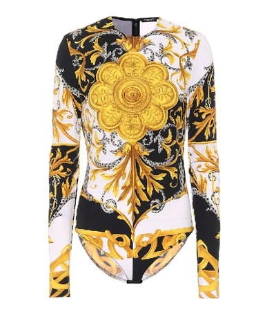 Shop Versace Barocco Acanthus Stretch-jersey Bodysuit In Gold