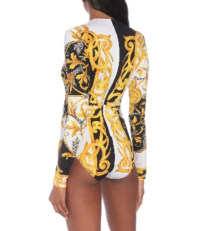 Shop Versace Barocco Acanthus Stretch-jersey Bodysuit In Gold