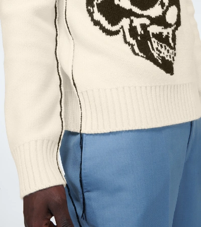 Shop Alexander Mcqueen Wool Jacquard Patched Skull Sweater In Neutrals