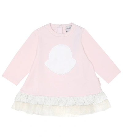 Shop Moncler Baby Logo Stretch-cotton Dress In Pink