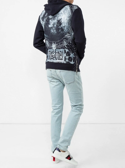 Shop Balmain Zipped Print Hoodie