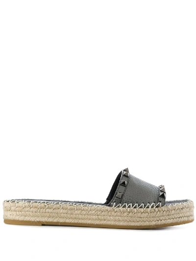 Shop Valentino Rockstud 30mm Espadrille Sandals In Grey