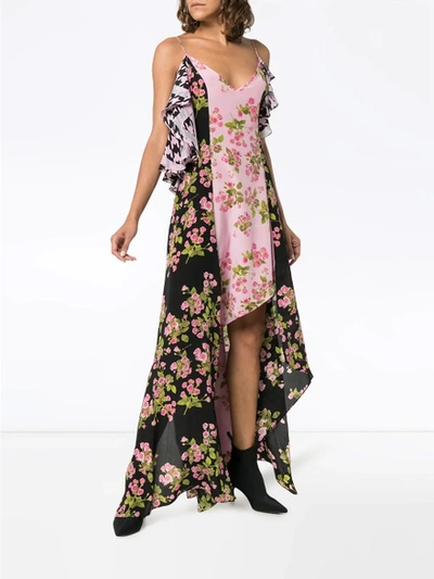Shop Natashazinko Rose Print Silk Maxi Dress Multicolor