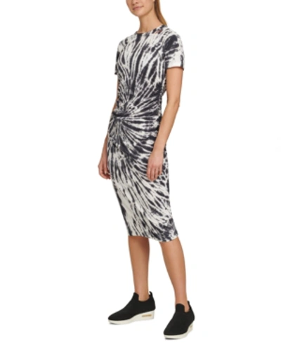 Shop Dkny Sport Tie-dyed Ruched T-shirt Dress In Black