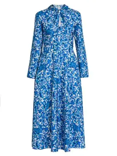 Shop Valentino Knotted Silk Midi Dress In Avorio Blue