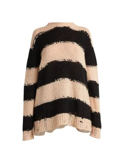 Shop Acne Studios Striped Knit Distressed Sweater In Black Warm Beige