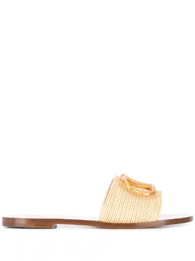 Shop Valentino Vlogo Flat Sandals In Neutrals