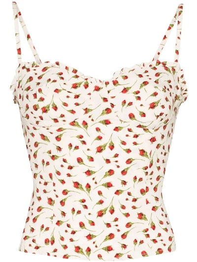 Shop Reformation Finch Cropped Floral-print Top In White